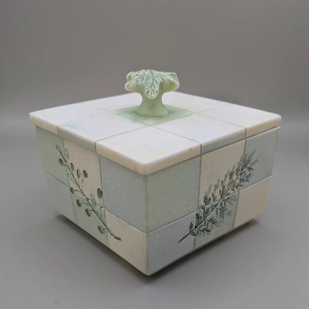 Vintage Croscill Rainier 5 pc Bathroom Set Green Checkerboard Botanical Leaf
